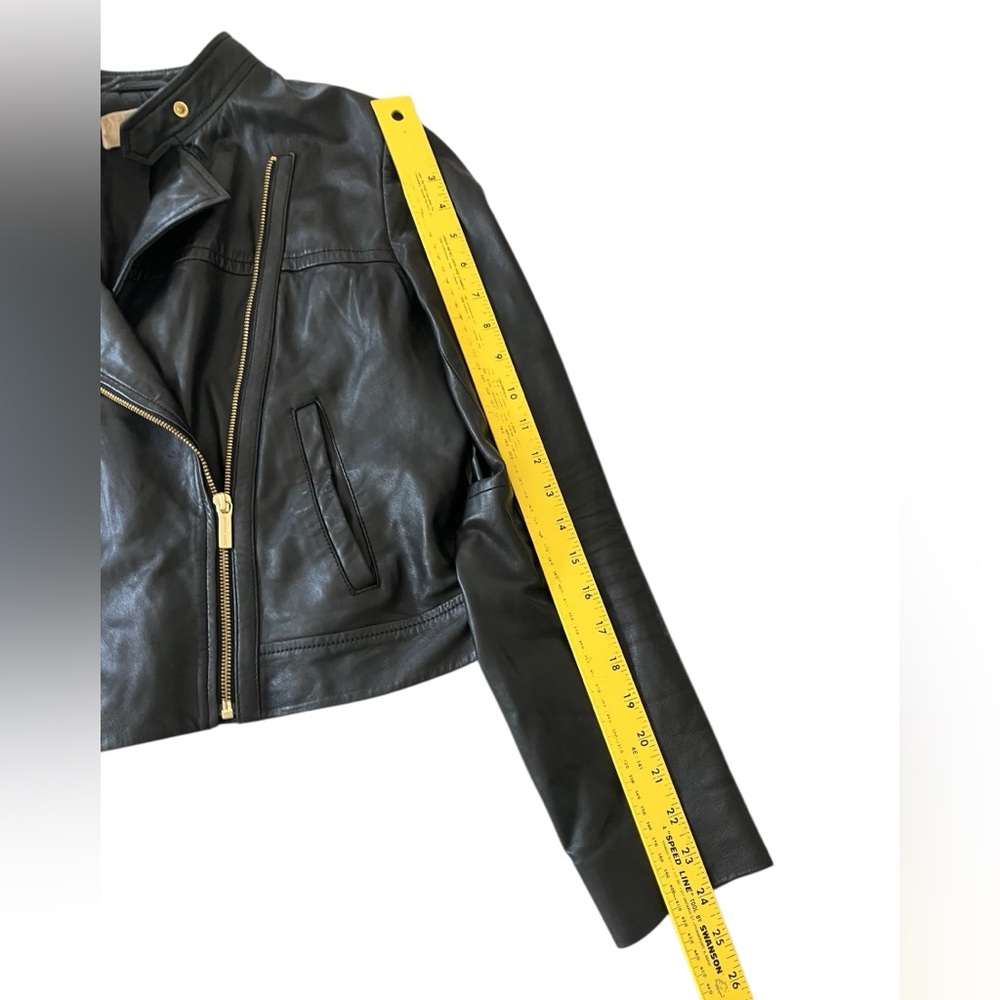 Michael Kors Black Leather Lambskin Moto Biker Jacket Gold Women’s M - Picture 9 of 15